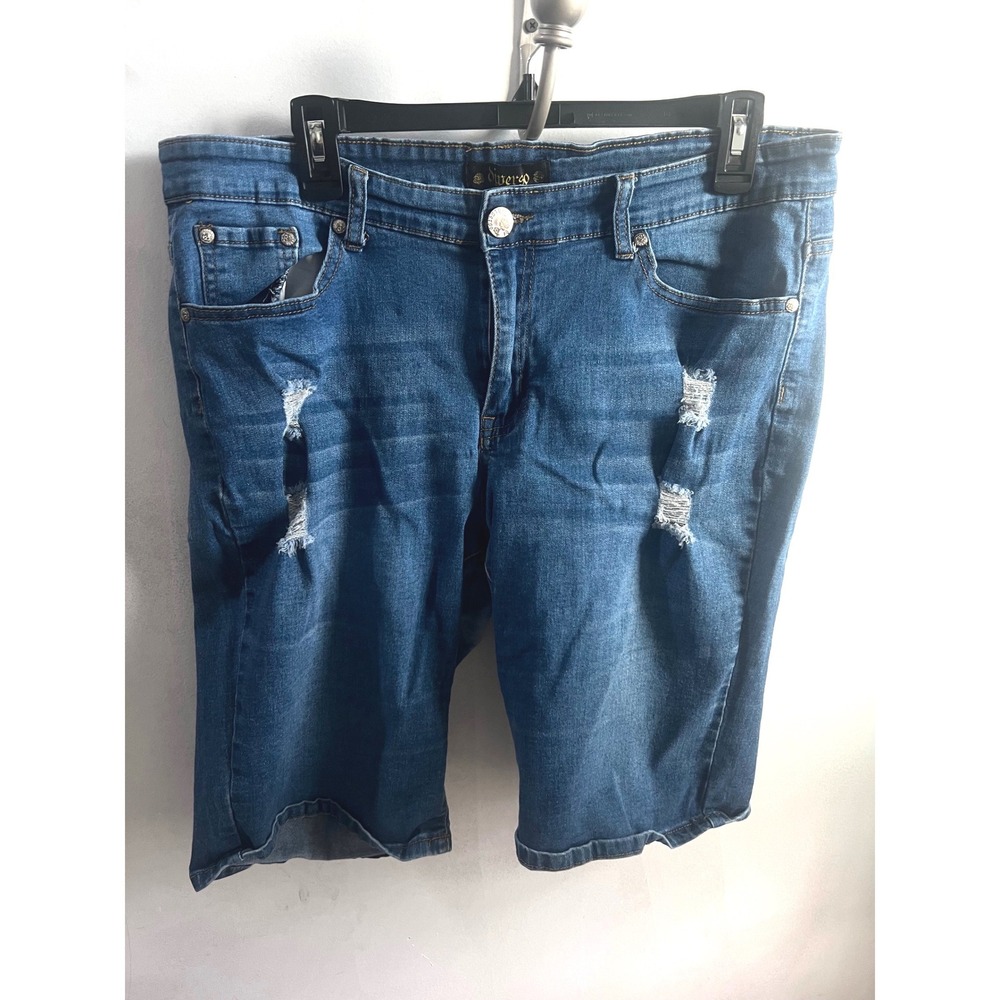 Diverso Womens 14W Distressed Denim Bermuda Shorts Medium Wash Blue Stretch